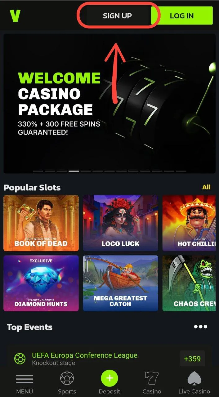 Vstup na stránku a začatie registrácie