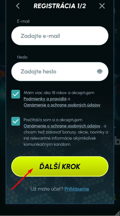 Vyplňte prihlasovacie údaje