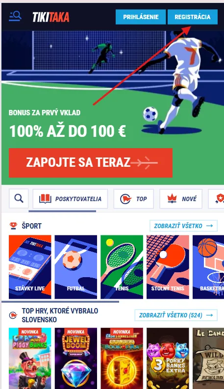 Kliknite na „Registrácia“