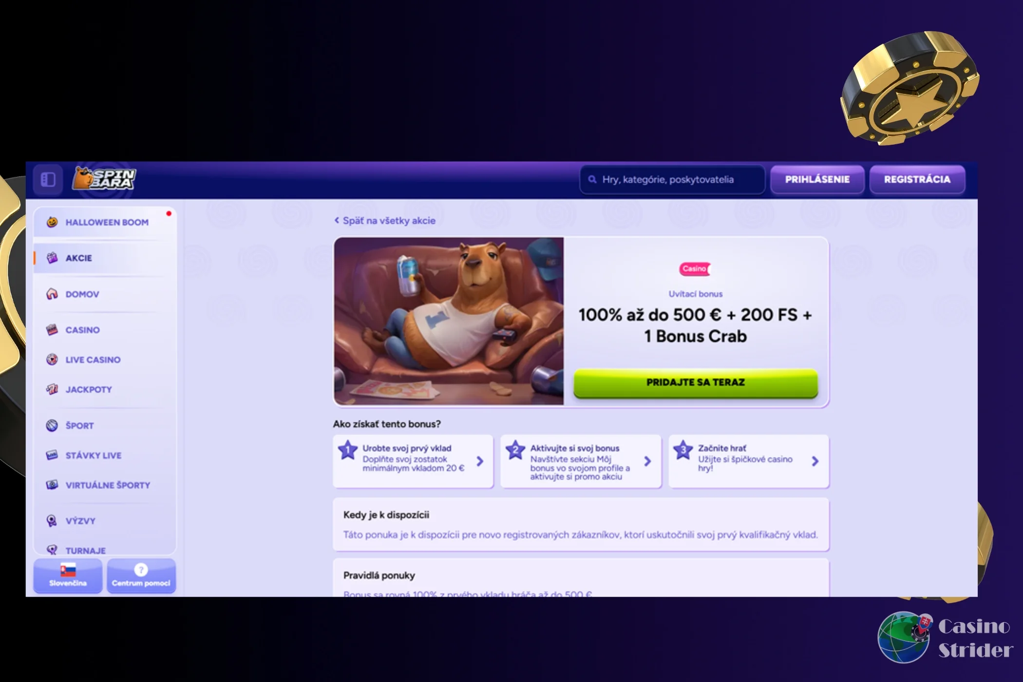 Casino bonus za registráciu