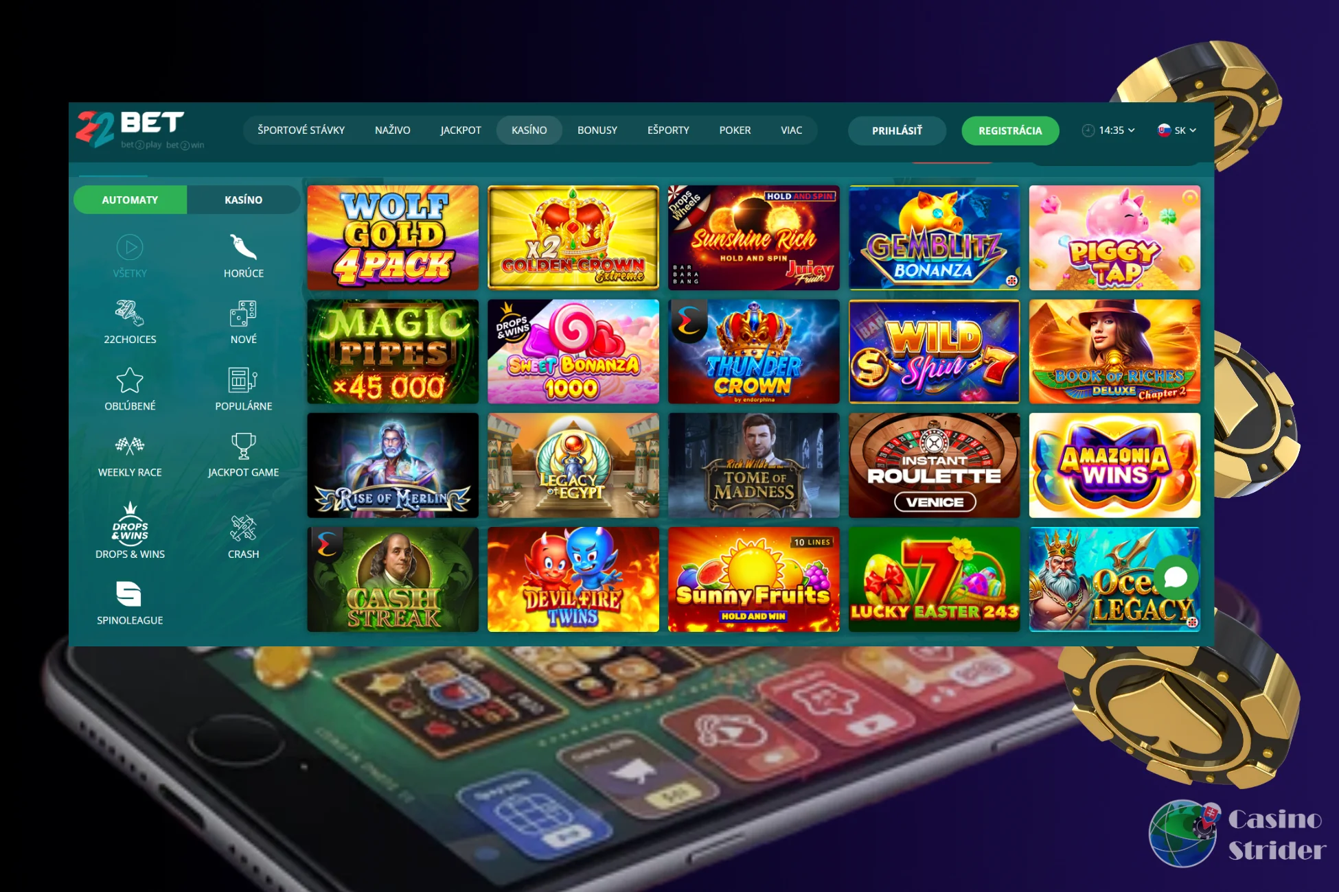 hracie automaty 22bet