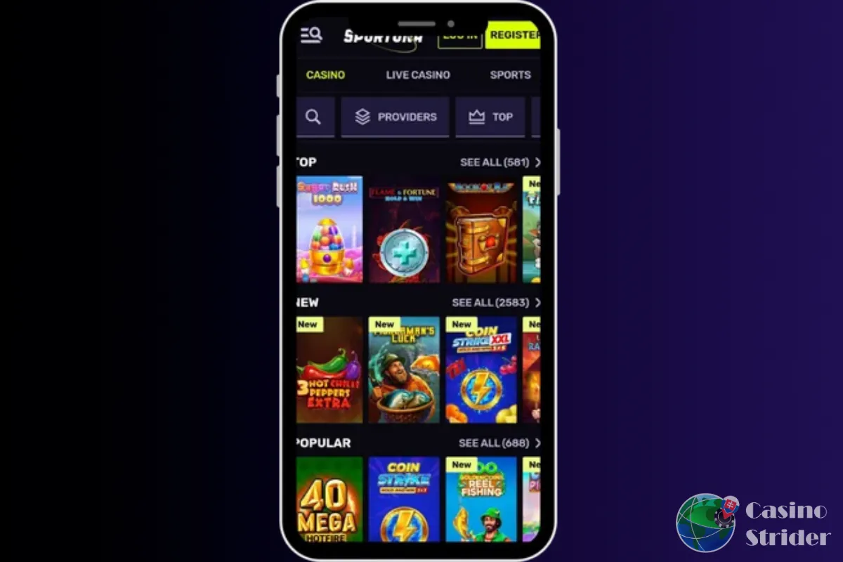 mobilnej aplikácie Sportuna Casino