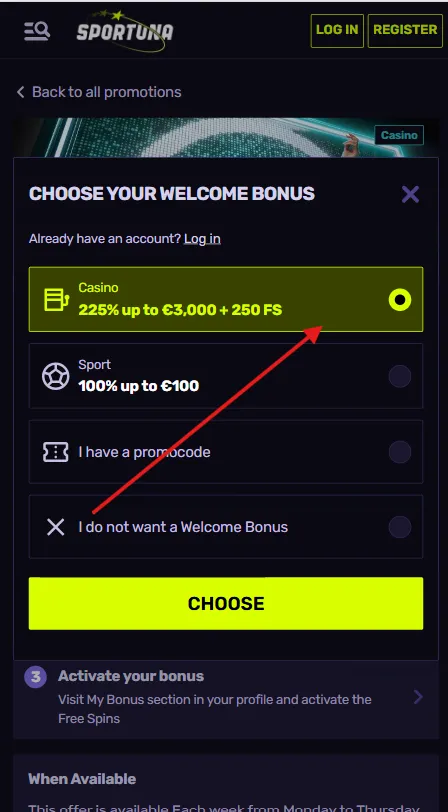 Vybrať uvítací bonus