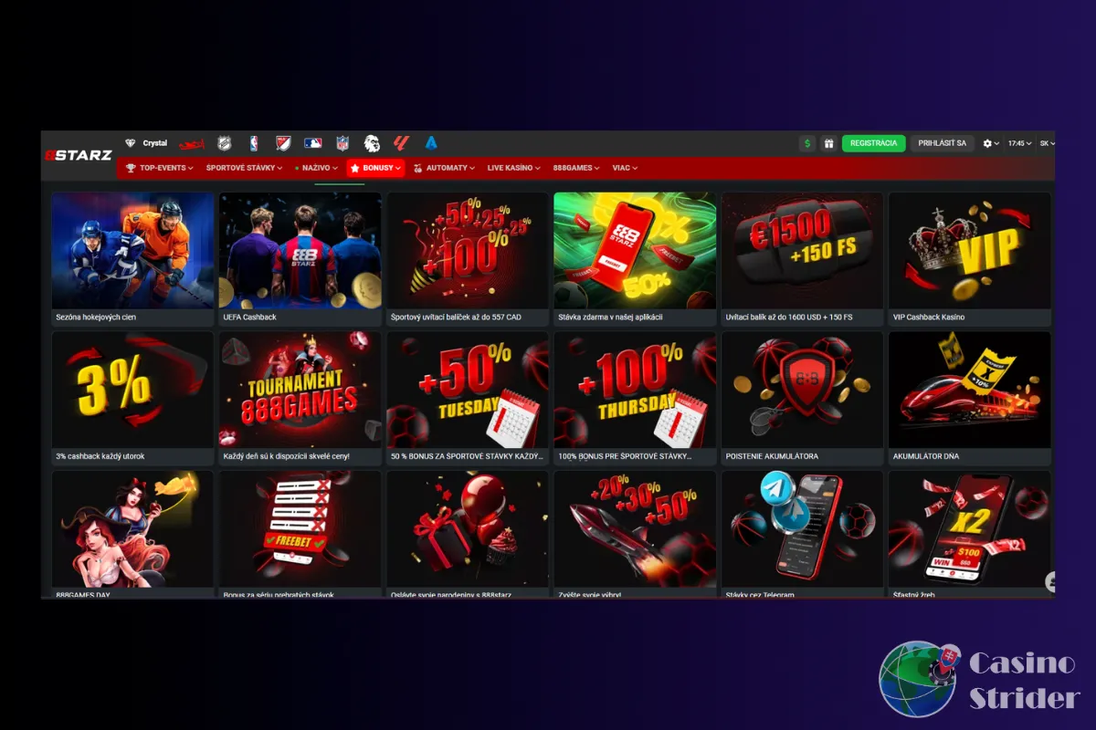 Bonusy kasína 888starz pre Slovákov