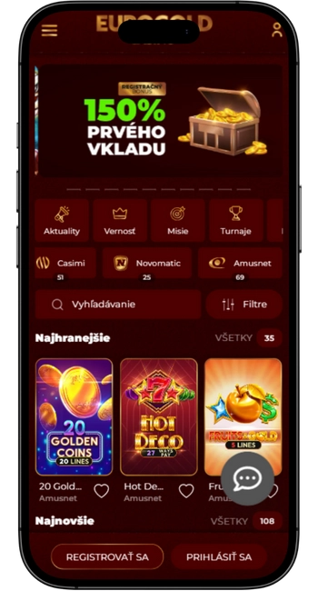 mobilnej aplikácie Eurogold Casino