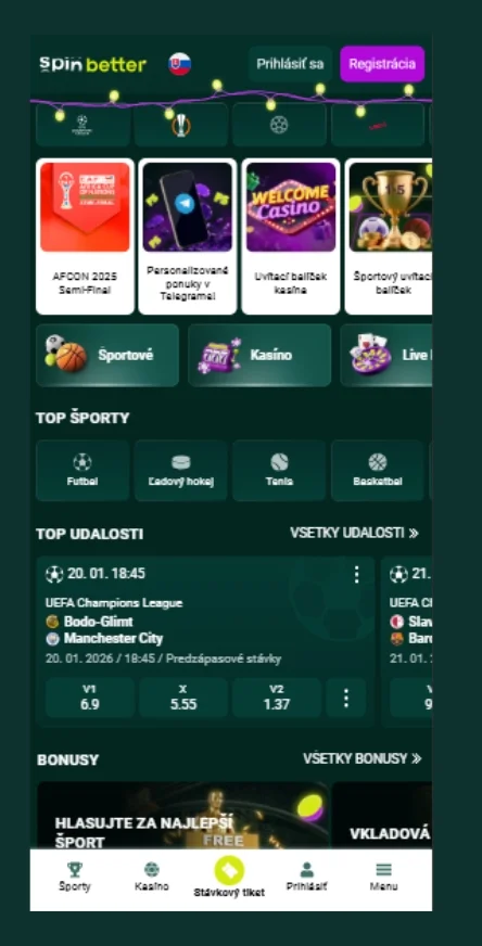 Otvorenie registračného formulára casino