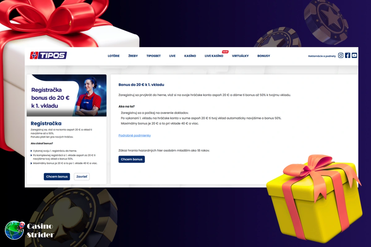 Vstupný bonus 20euro v Tipos