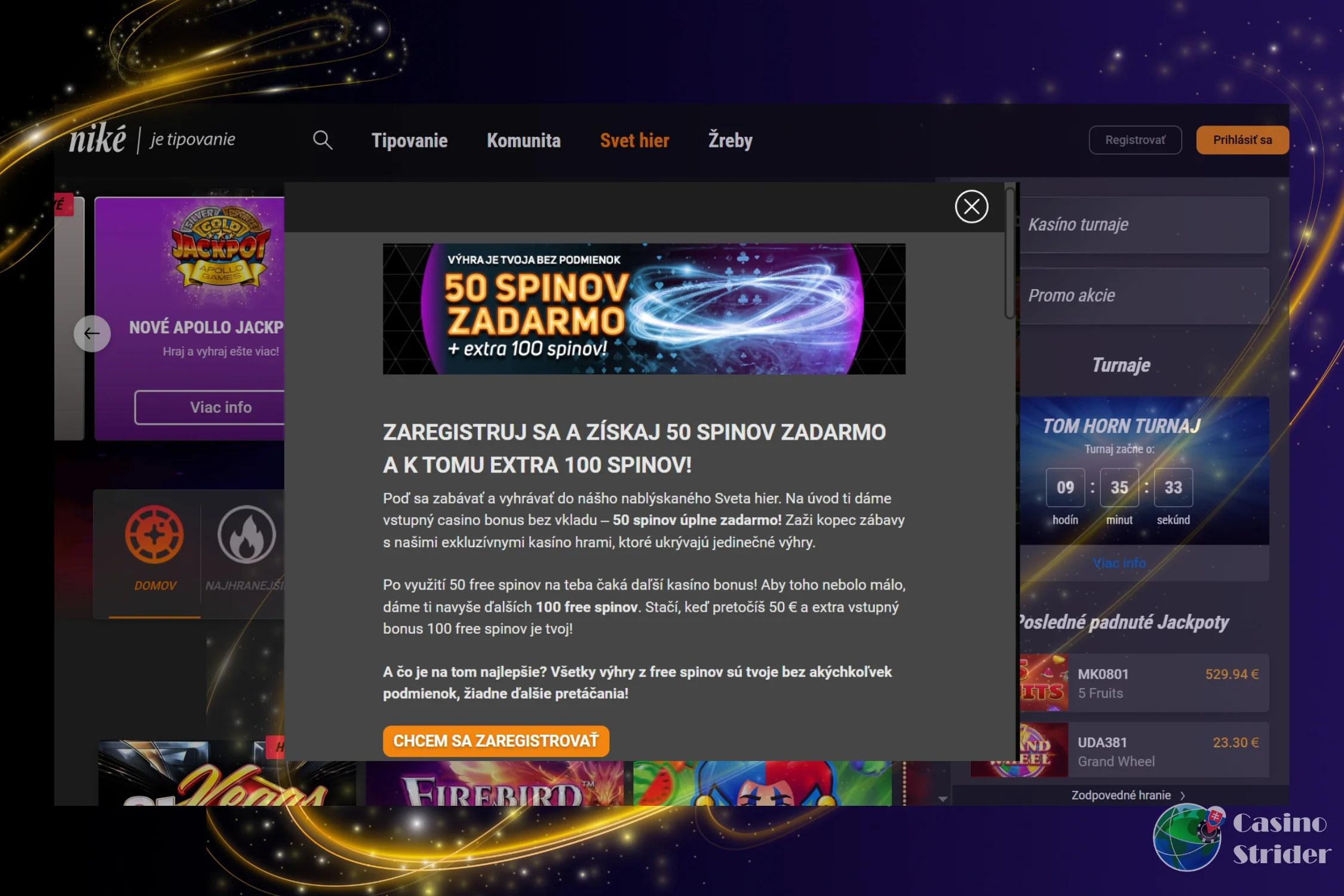 vstupny bonus free spiny