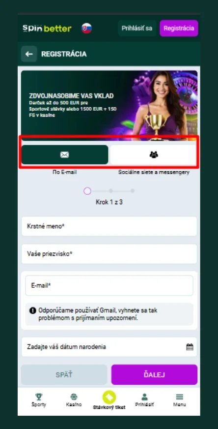 Výber registráciu v casino