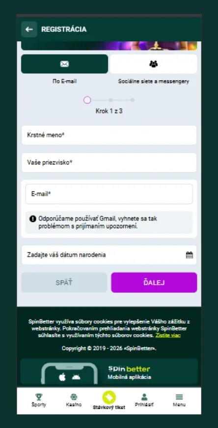 Vyplnenie osobných a kontaktných údajov