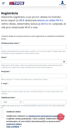 Vyplňte casino registračný formulár