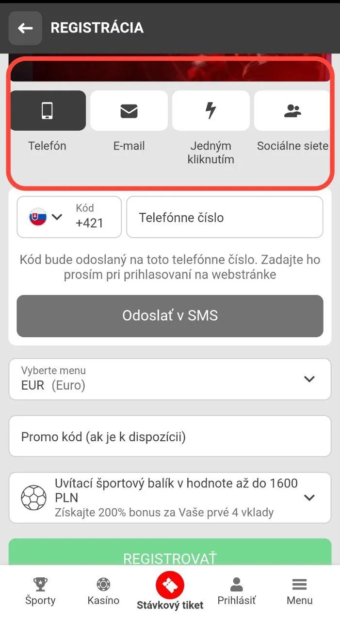 Zvoľte spôsob registrácie
