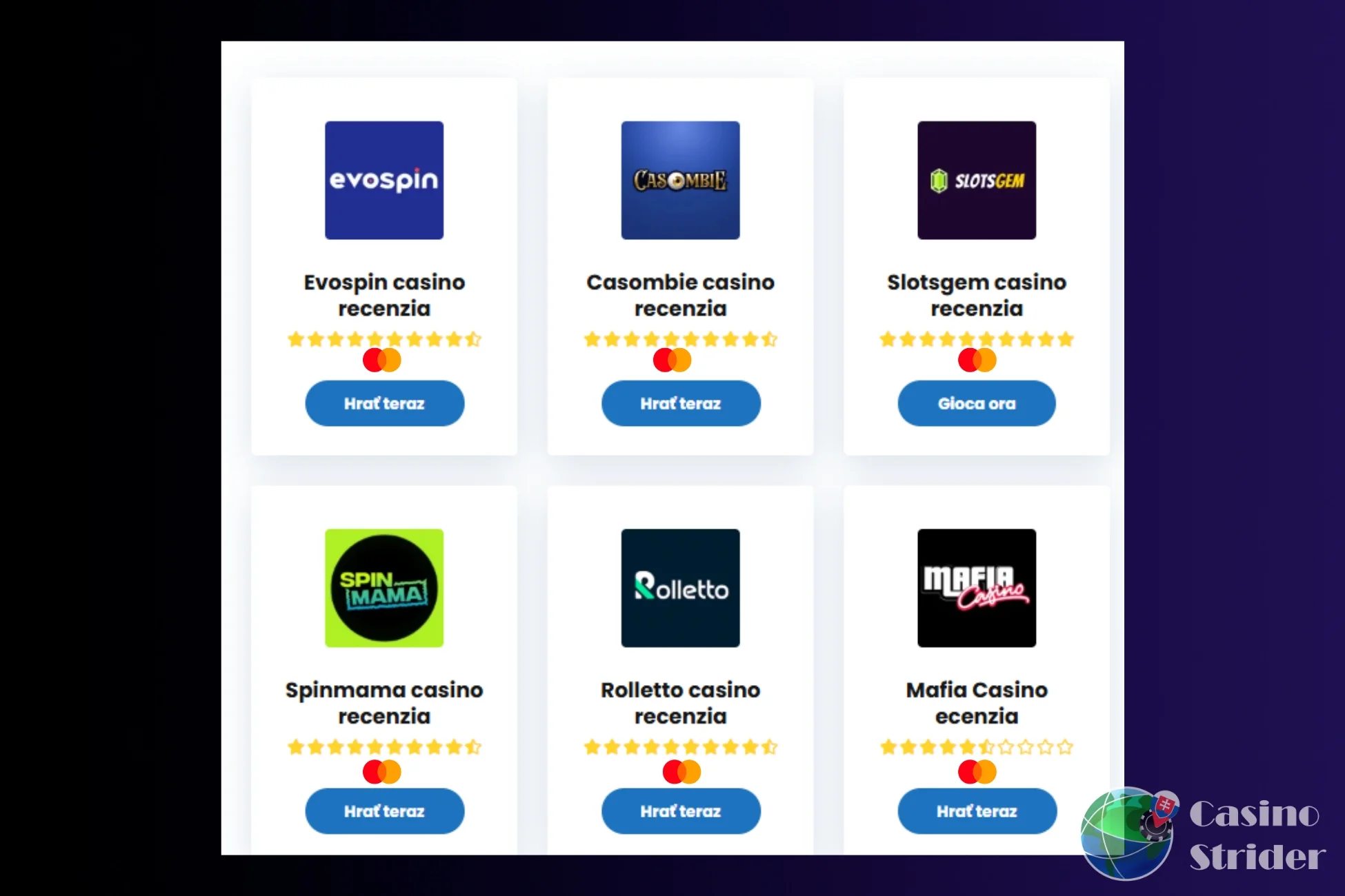 Najlepšie online kasína pre Mastercard vklad